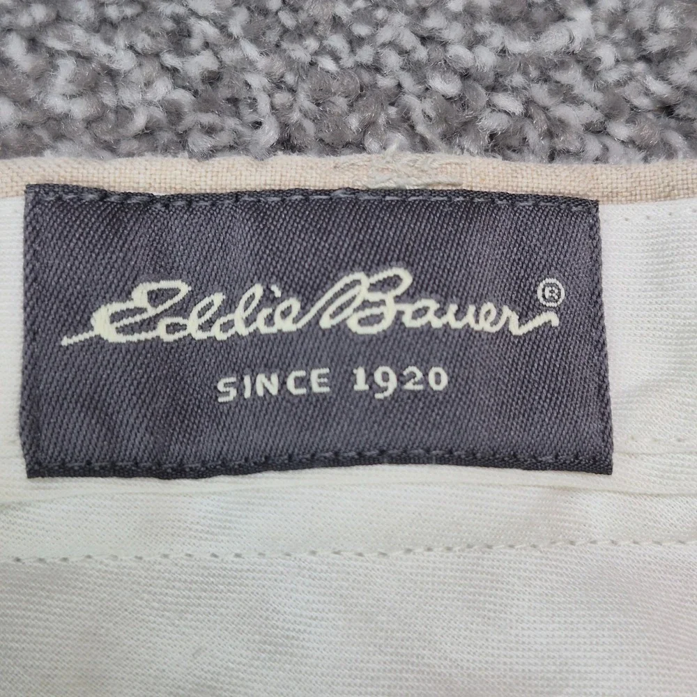 Eddie Bauer 100% Linen Pants Mens 35 Beige Pleated Cuffed Trousers